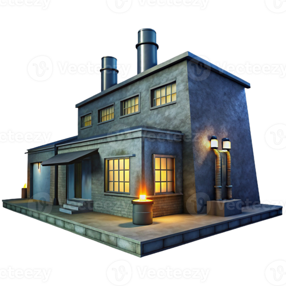 dramatic abstract Factory Exterior Night View with Lights Isolated genuine png