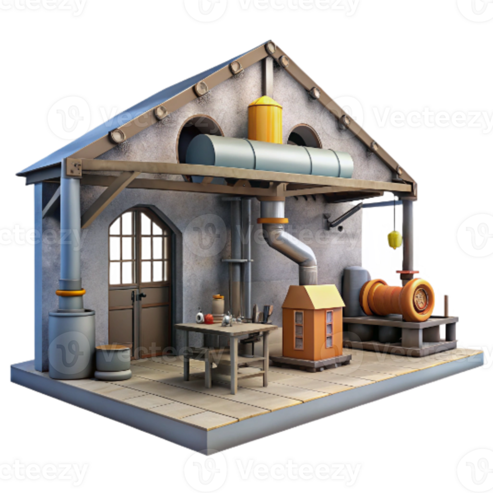 serene creative Factory Interior with Machinery Isolated genuine png