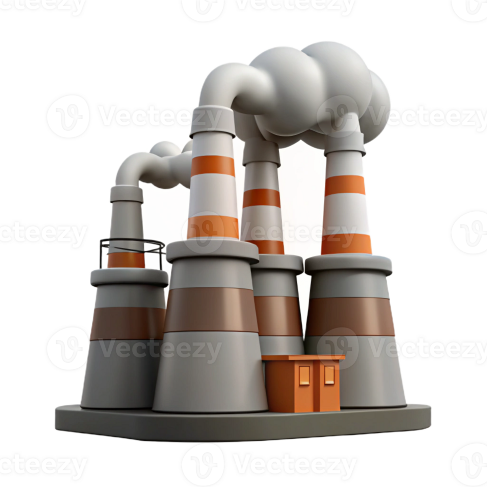 serene artistic Factory Smokestacks Grey Smoke Transparent Background high quality png