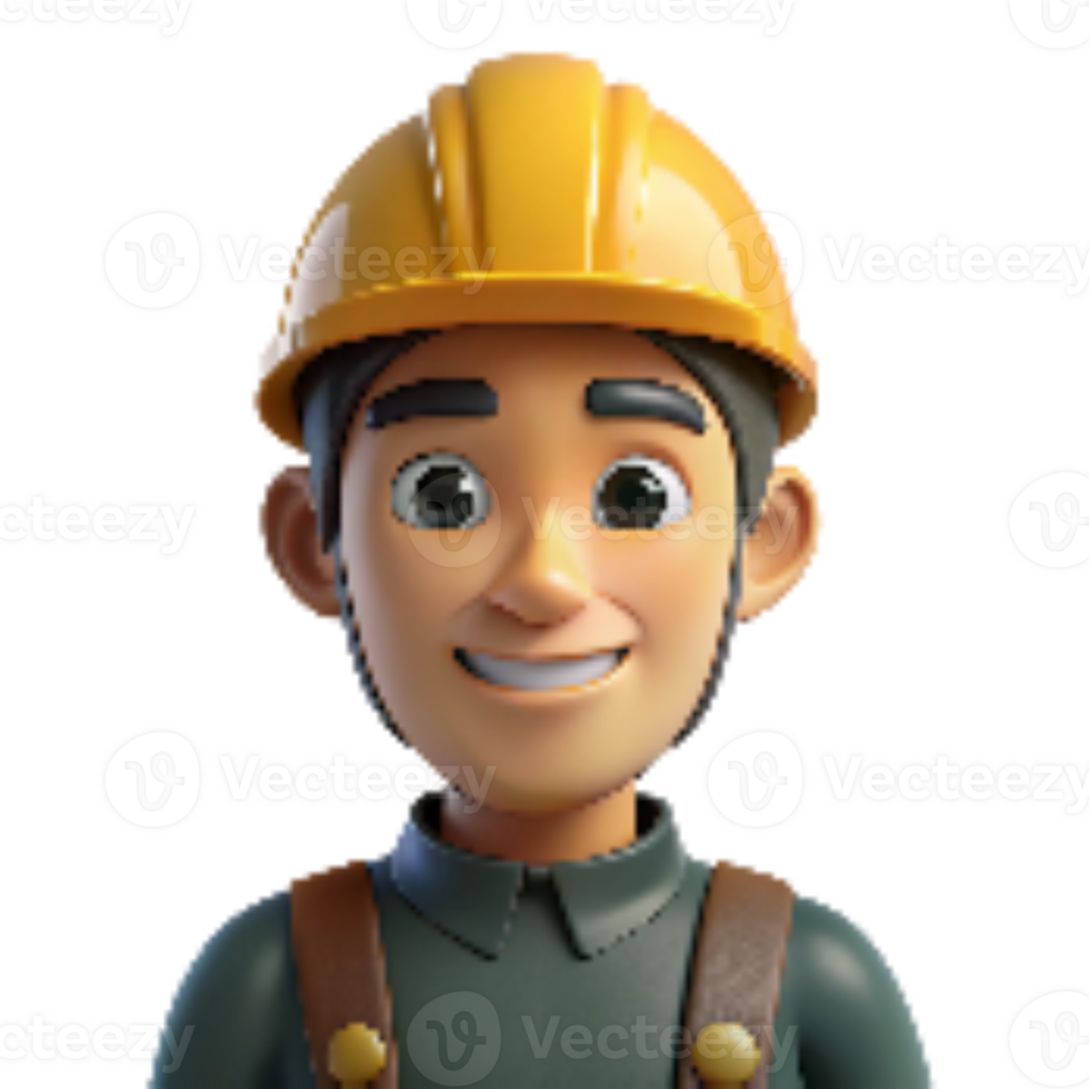 serene modern Factory Worker with Helmet Front View Transparent Background premium png