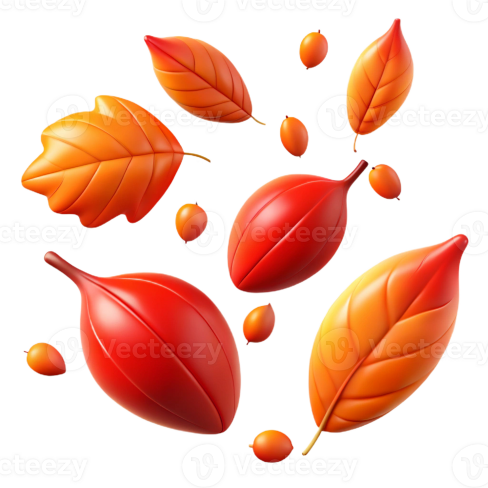 impressive abstract Falling Autumn Leaves Red and Orange Transparent Background authentic png