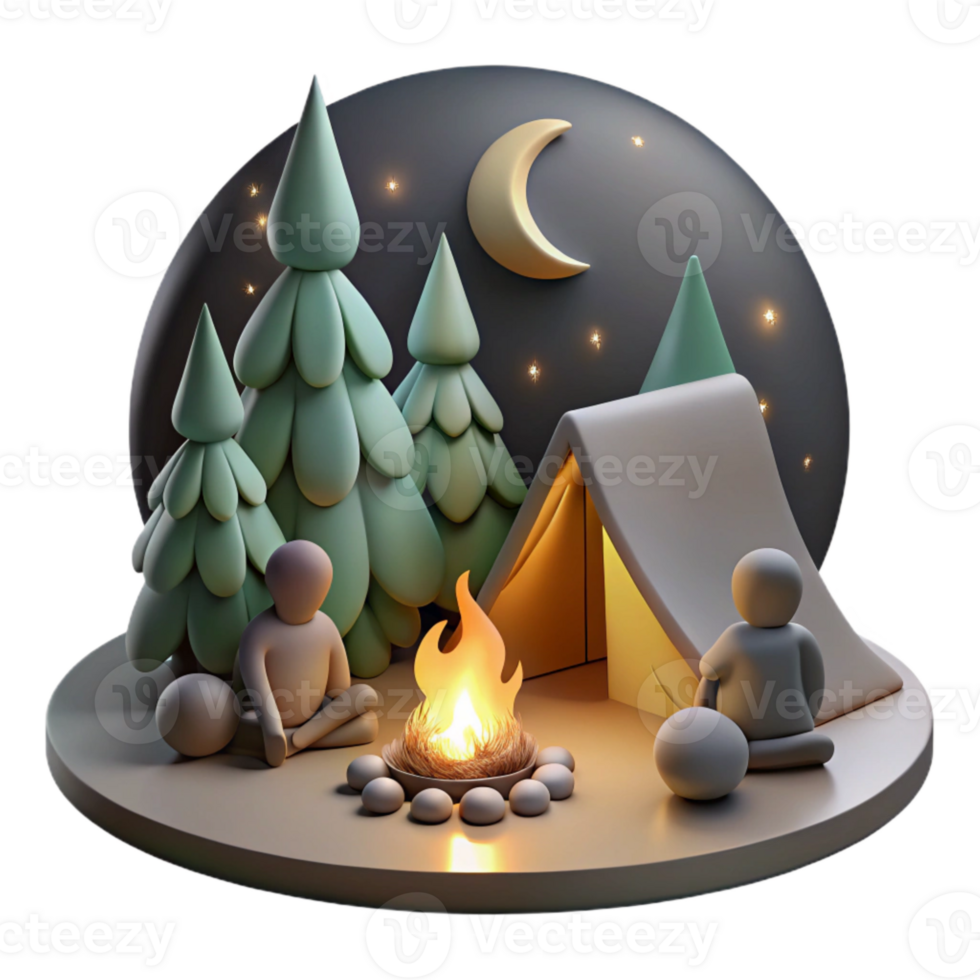 vibrant rustic Family Camping Fire Night Scene Silhouette Isolated high resolution png