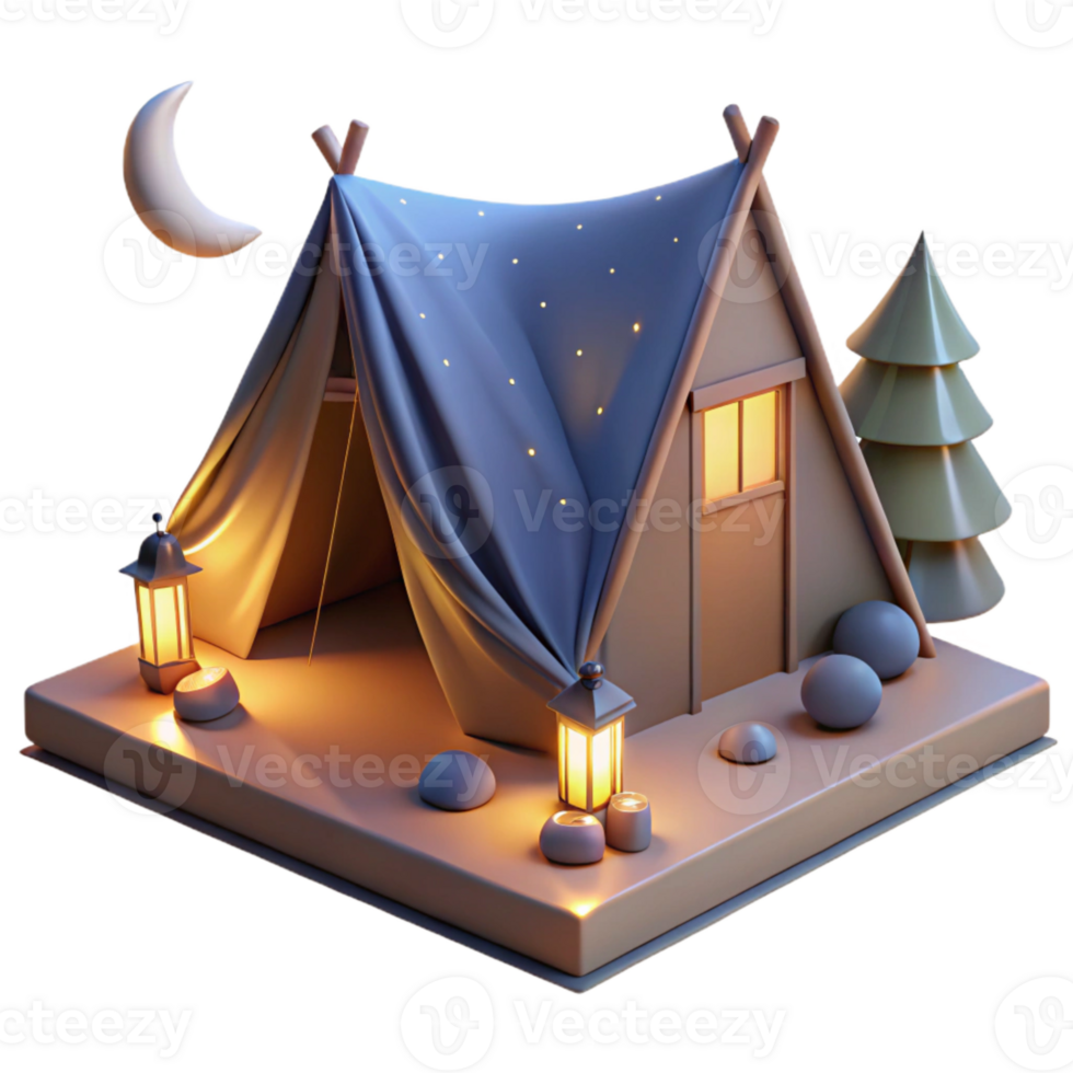 serene abstract Family Camping Tent Night Scene Cutout detailed png