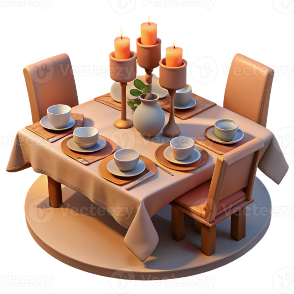 stunning minimalist Family Dinner Table Setting Warm Lighting Isolated exclusive png
