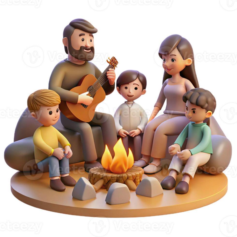 extraordinary contemporary Family Gathering Around Campfire Transparent Background high quality png