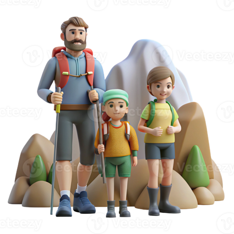 wonderful modern Family Hiking in Mountains Transparent Background 4K png