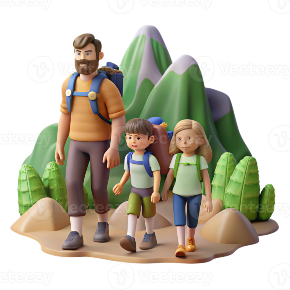 impressive minimalist Family Hiking in Mountains Transparent Background authentic png