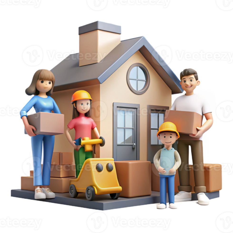 elegant creative Family Moving Into New Home Isolated premium png
