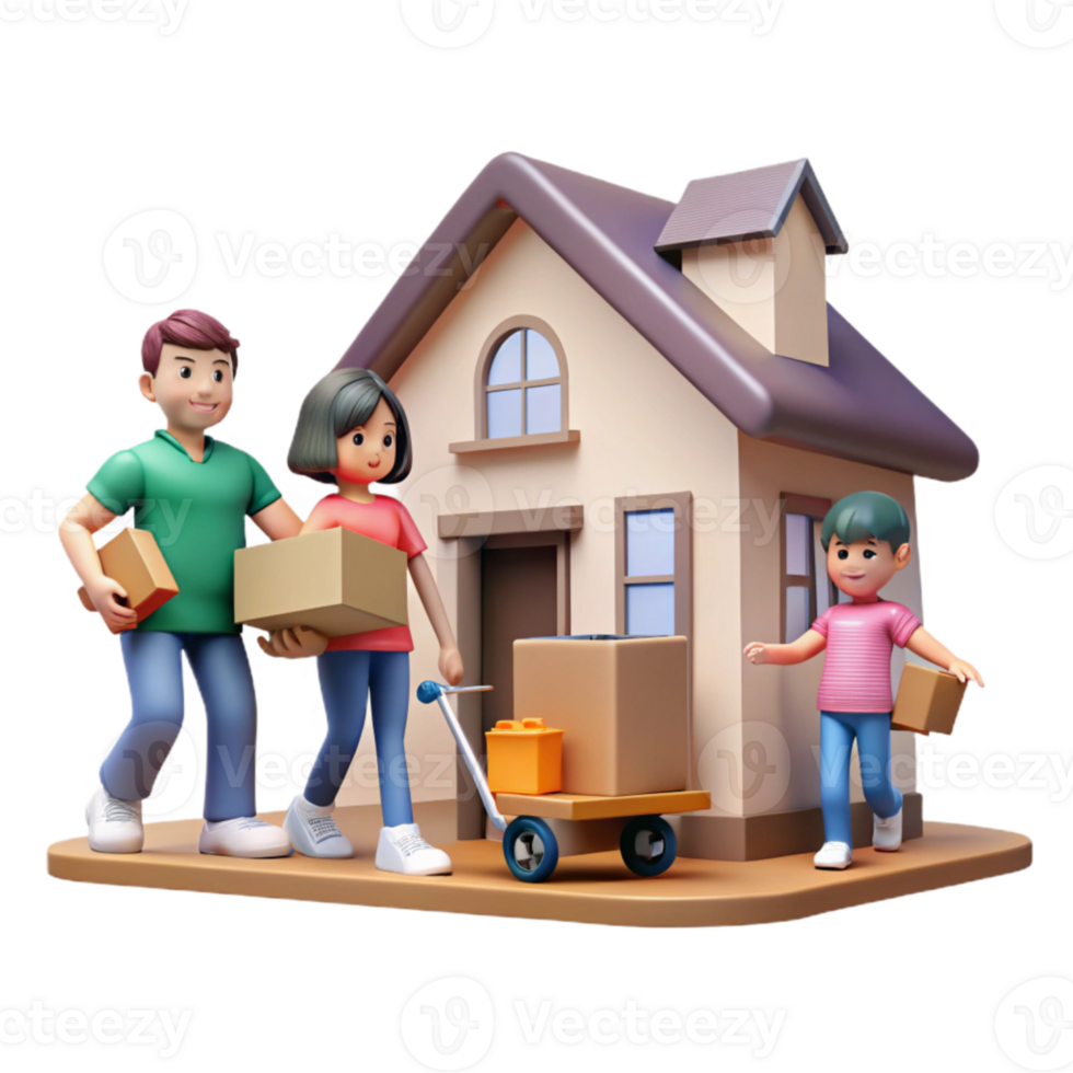 beautiful abstract Family Moving Into New Home Isolated premium png