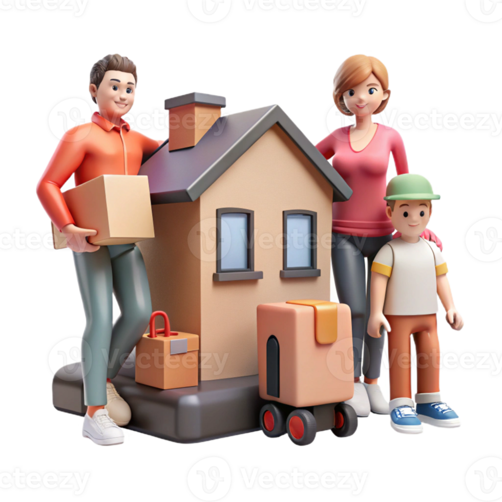 impressive minimalist Family Moving Into New Home Isolated 4K png