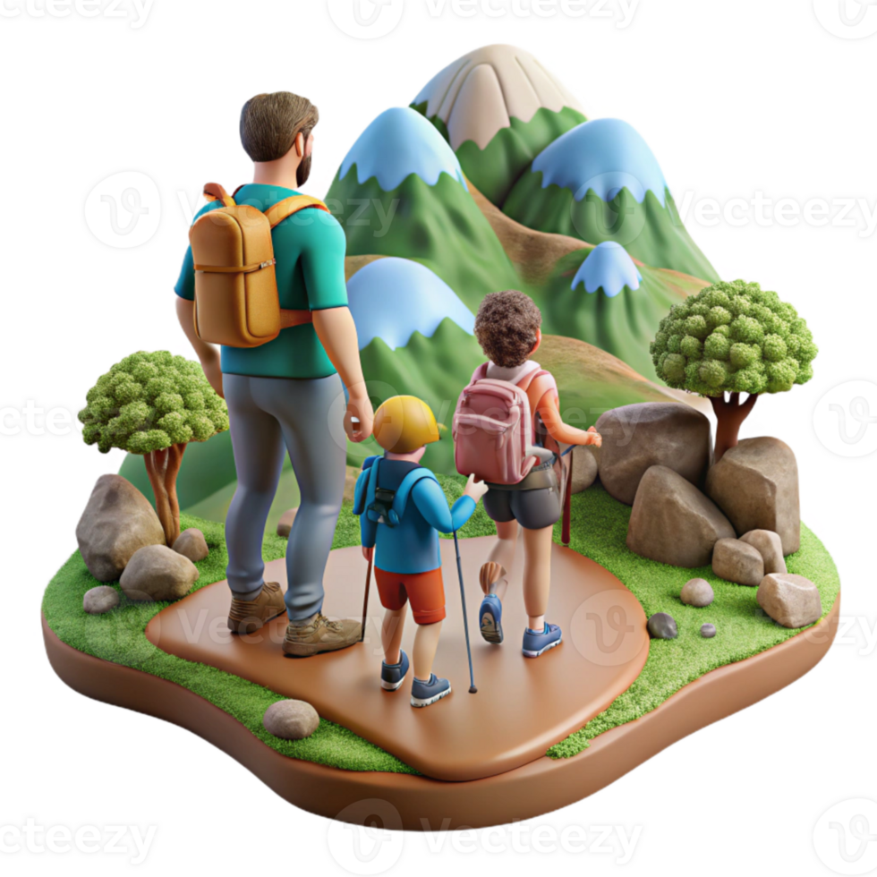 beautiful minimalist Family Hiking Mountain Trail Scenic View Cutout professional png