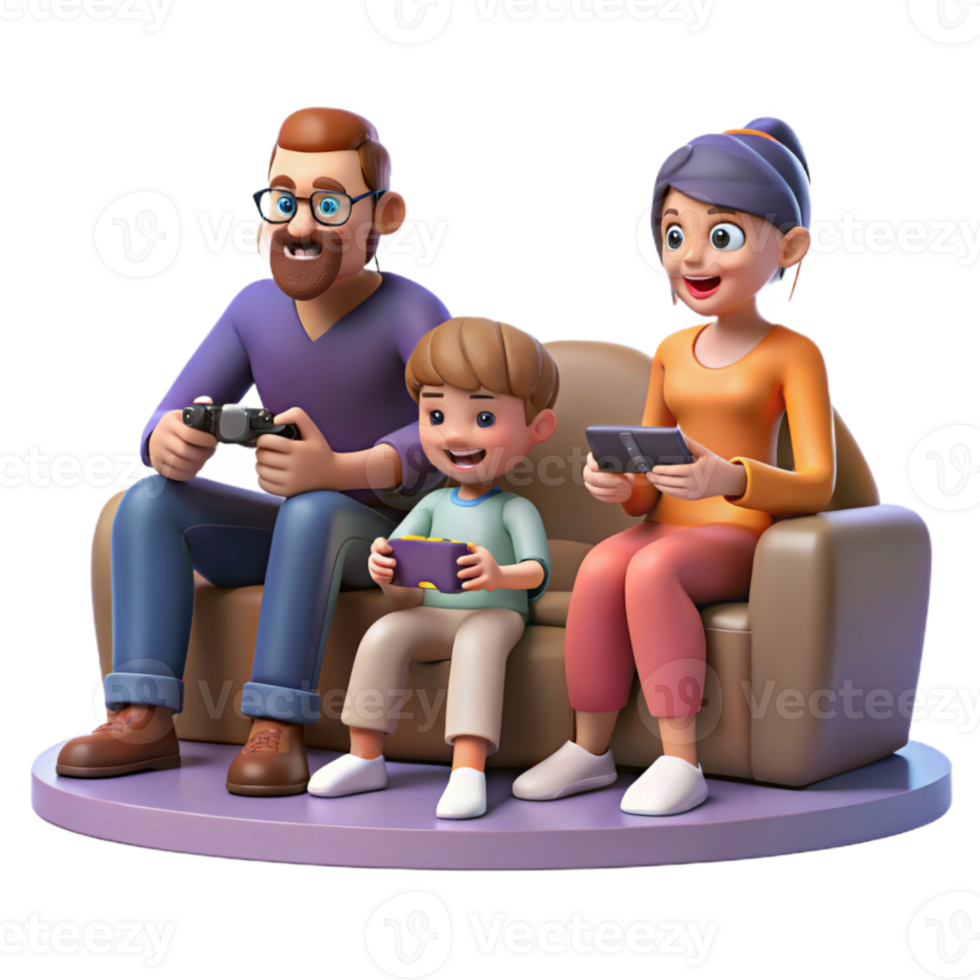 beautiful contemporary Family Playing Games Fun Time Isolated high resolution png