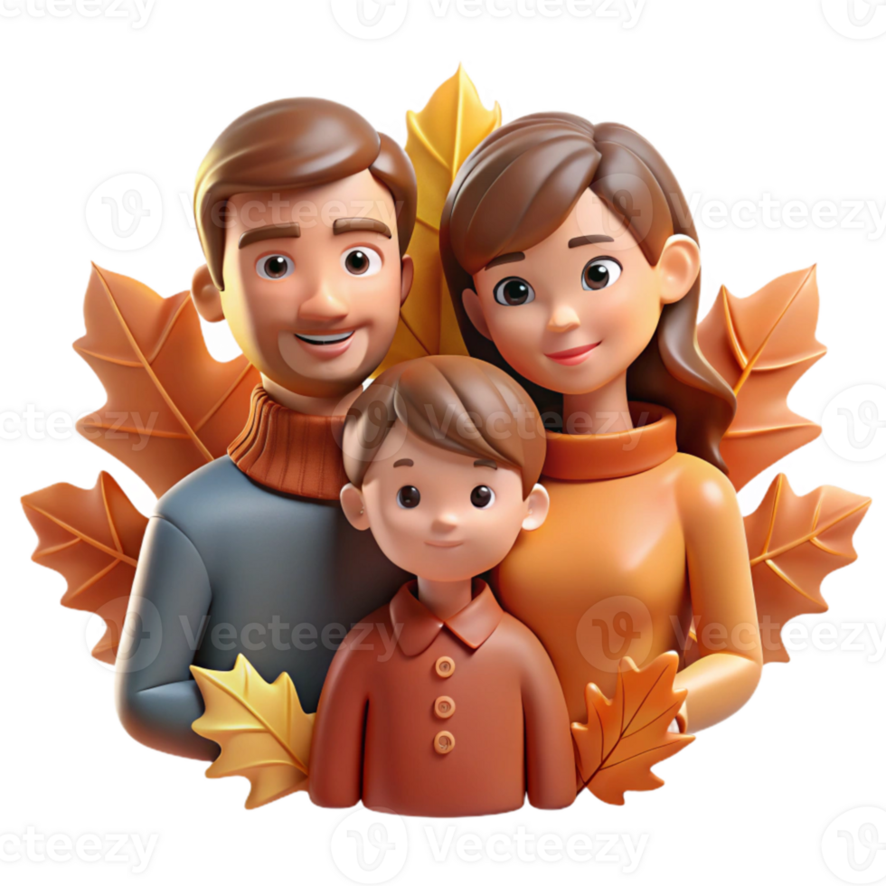 elegant traditional Family Portrait in Autumn Leaves Isolated genuine png