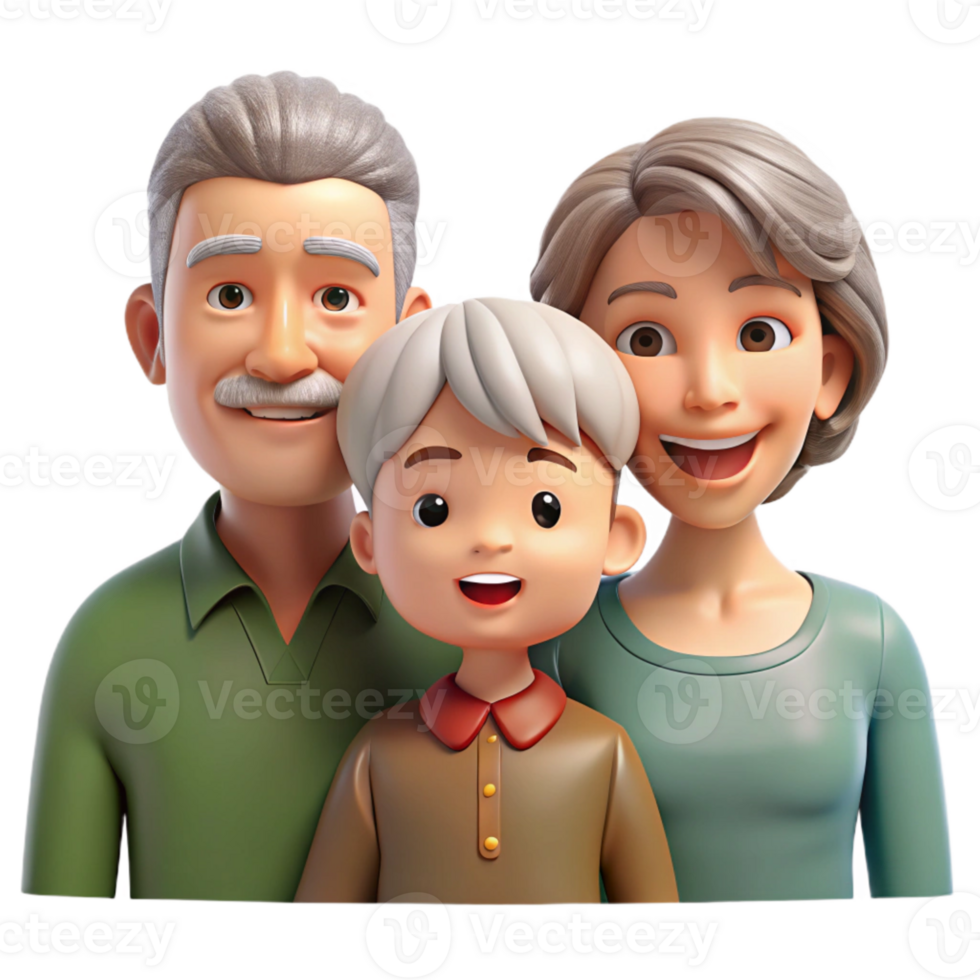wonderful traditional Family Portrait Three Generations Together Isolated professional png