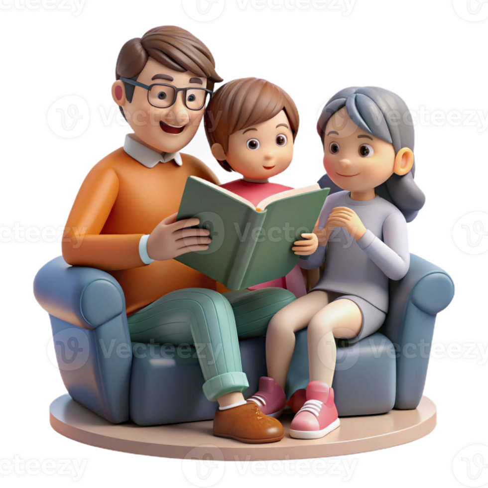 vibrant classic Family Reading Together Cozy Scene Cutout high resolution png