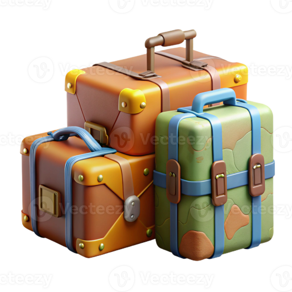 impressive artistic Family Vacation Suitcases Packed Transparent Background authentic png