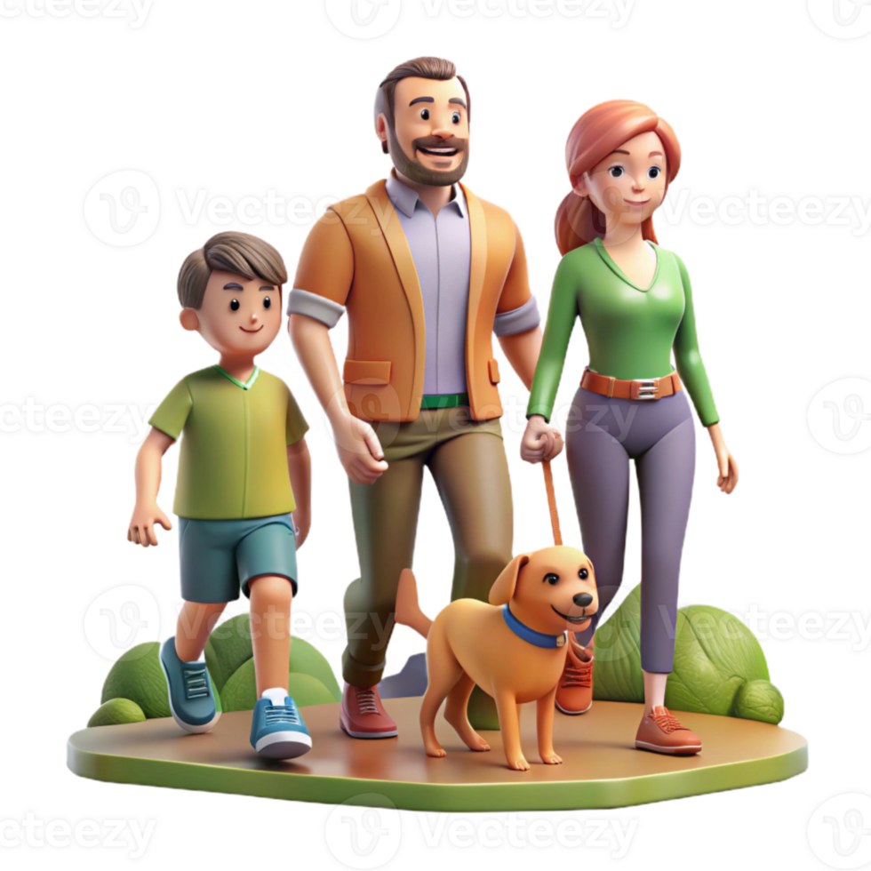 serene contemporary Family Walking Dog in Park Cutout premium png