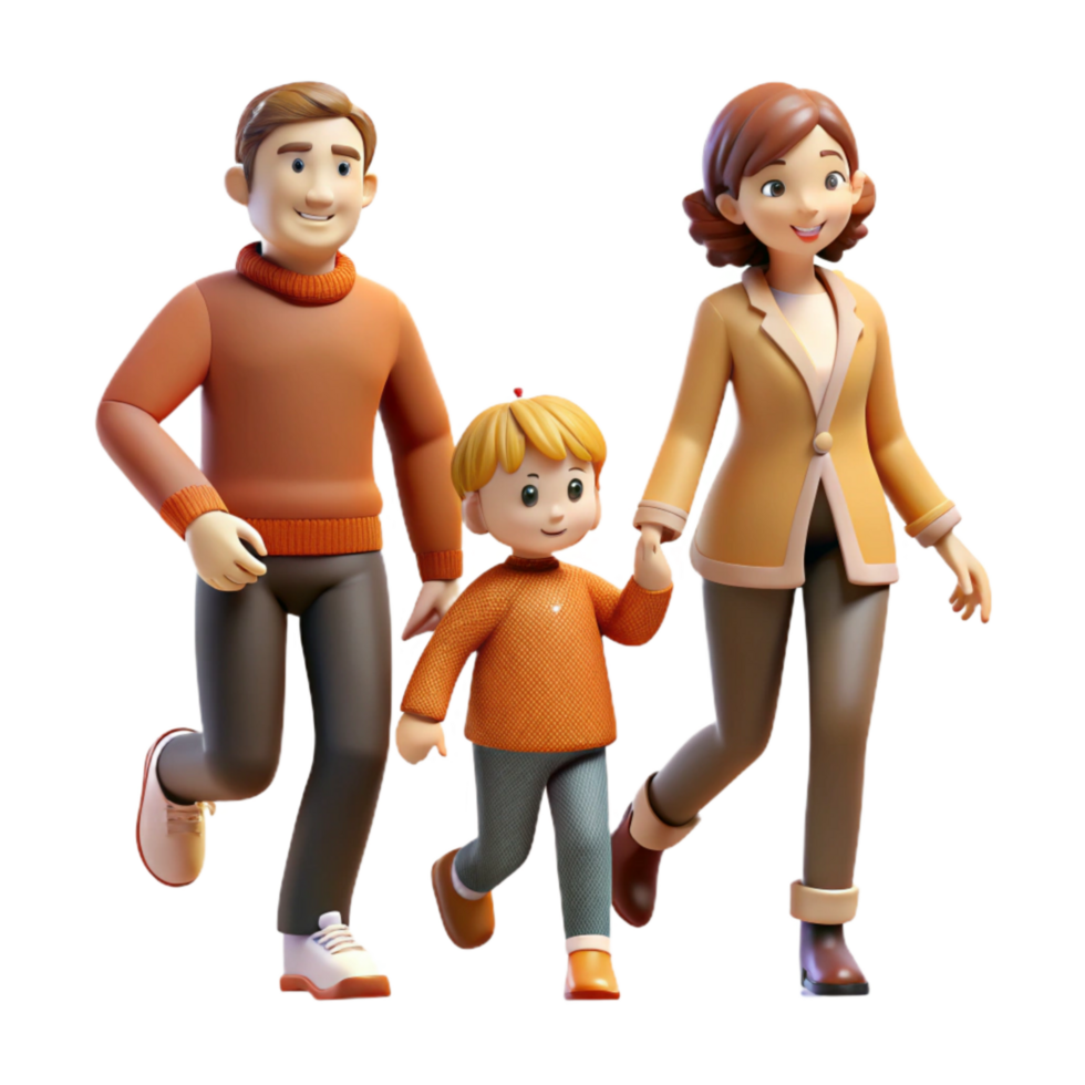 stunning modern Family Walking Hand in Hand Autumn Colors Transparent Background premium png