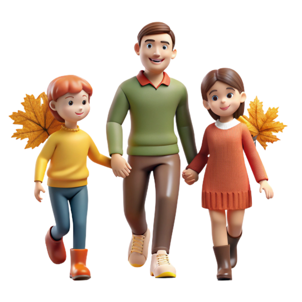 dramatic artistic Family Walking Hand in Hand Autumn Colors Transparent Background authentic png