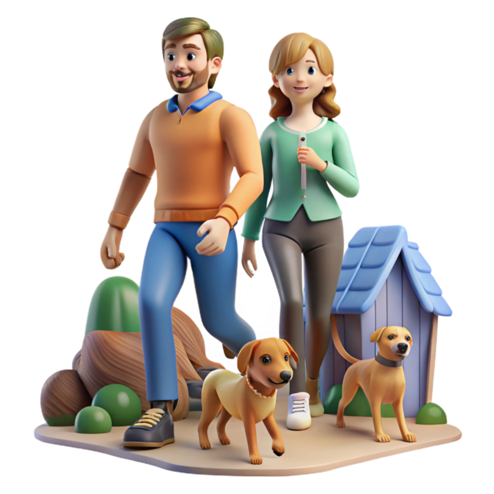 impressive rustic Family Walking Dog in Park Cutout authentic png