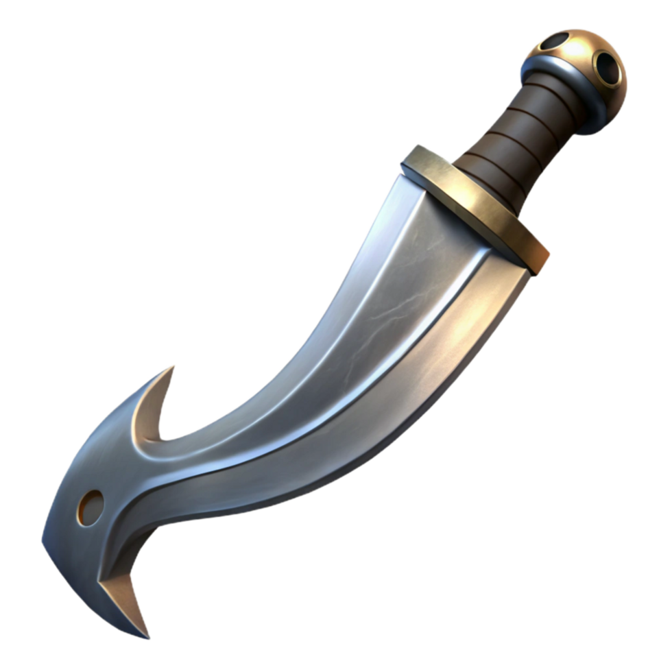 vibrant vintage Fantasy Sword Curved Blade Silver and Black Cutout high quality png