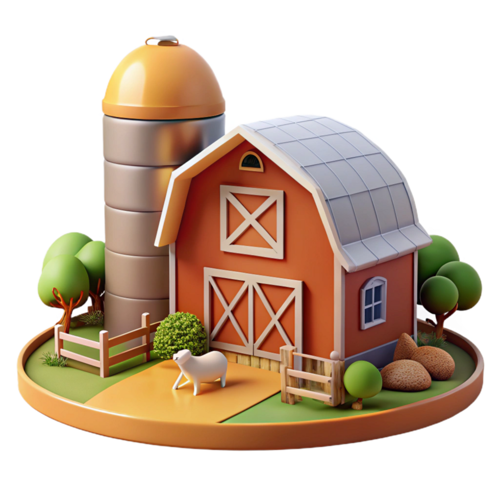 dramatic contemporary Farm Scene with Barn and Animals Isolated high resolution png