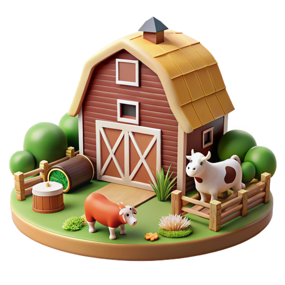 stunning artistic Farm Scene with Barn and Animals Isolated genuine png