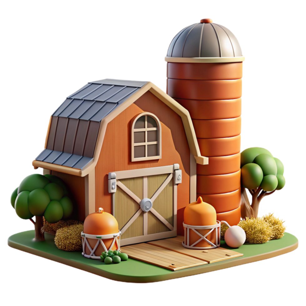 stunning minimalist Farm Scene with Barn and Animals Isolated 4K png