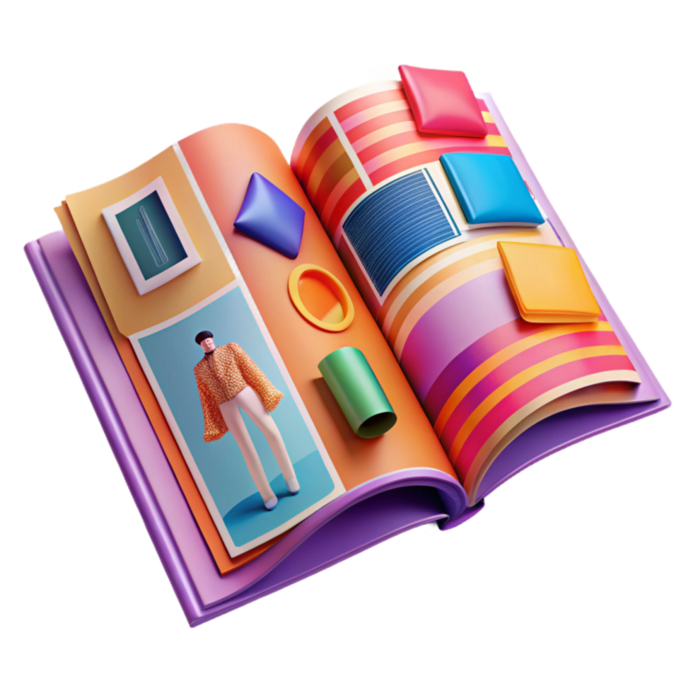 magnificent creative Fashion Magazine Open Spread Colorful Layout Isolated authentic png