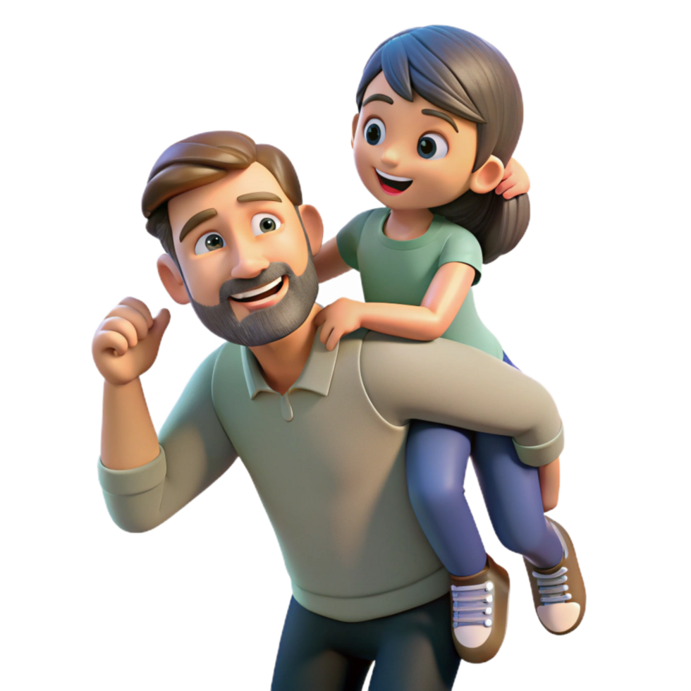 extraordinary artistic Father Giving Piggyback Ride to Daughter Playful Moment Isolated authentic png