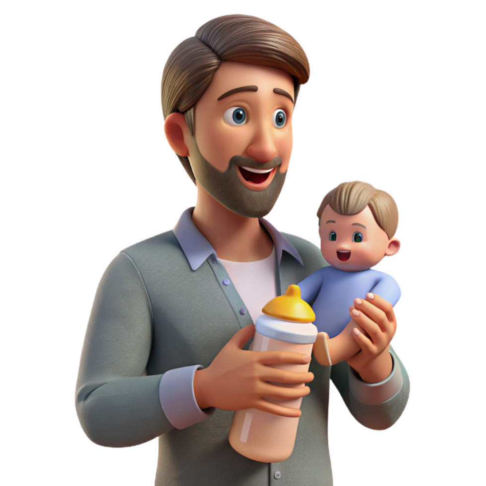 beautiful traditional Father Holding Baby Bottle Feeding Time Isolated genuine png