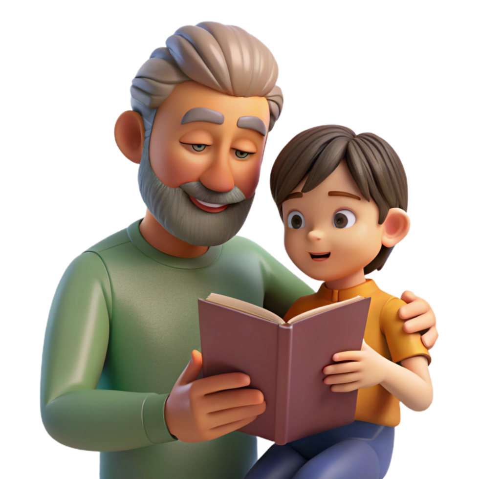 wonderful traditional Father Reading Book to Child Isolated on White original png