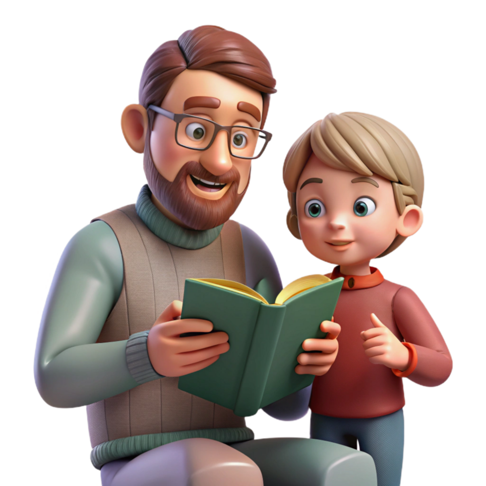 beautiful contemporary Father Reading Book to Child Isolated on White high resolution png