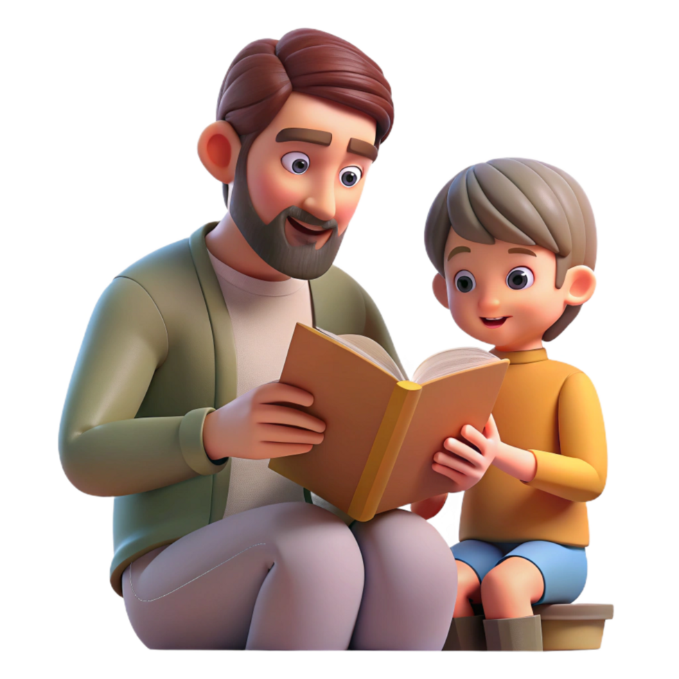 wonderful modern Father Reading Book to Child Isolated on White original png