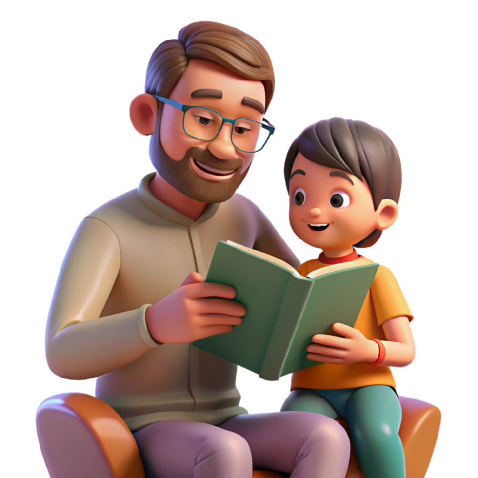extraordinary artistic Father Reading Book to Child Isolated on White high resolution png