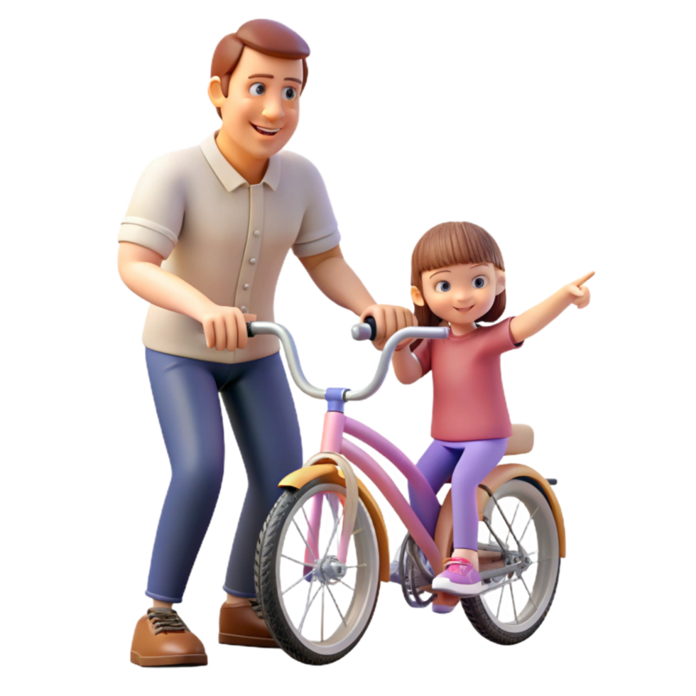 impressive minimalist Father Teaching Daughter to Ride Bike Outdoor Scene Transparent high quality png