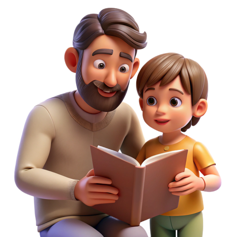 serene modern Father Reading Book to Child Isolated on White premium png