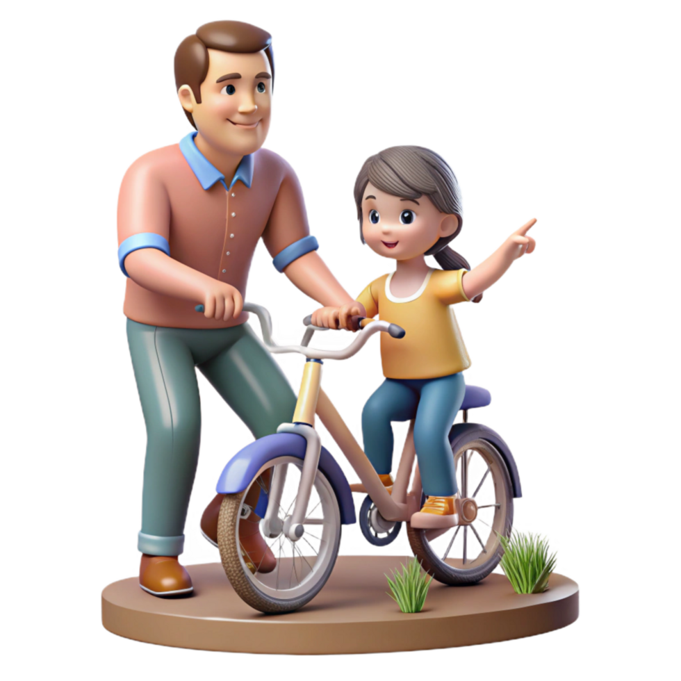 extraordinary rustic Father Teaching Daughter to Ride Bike Outdoor Scene Transparent high resolution png