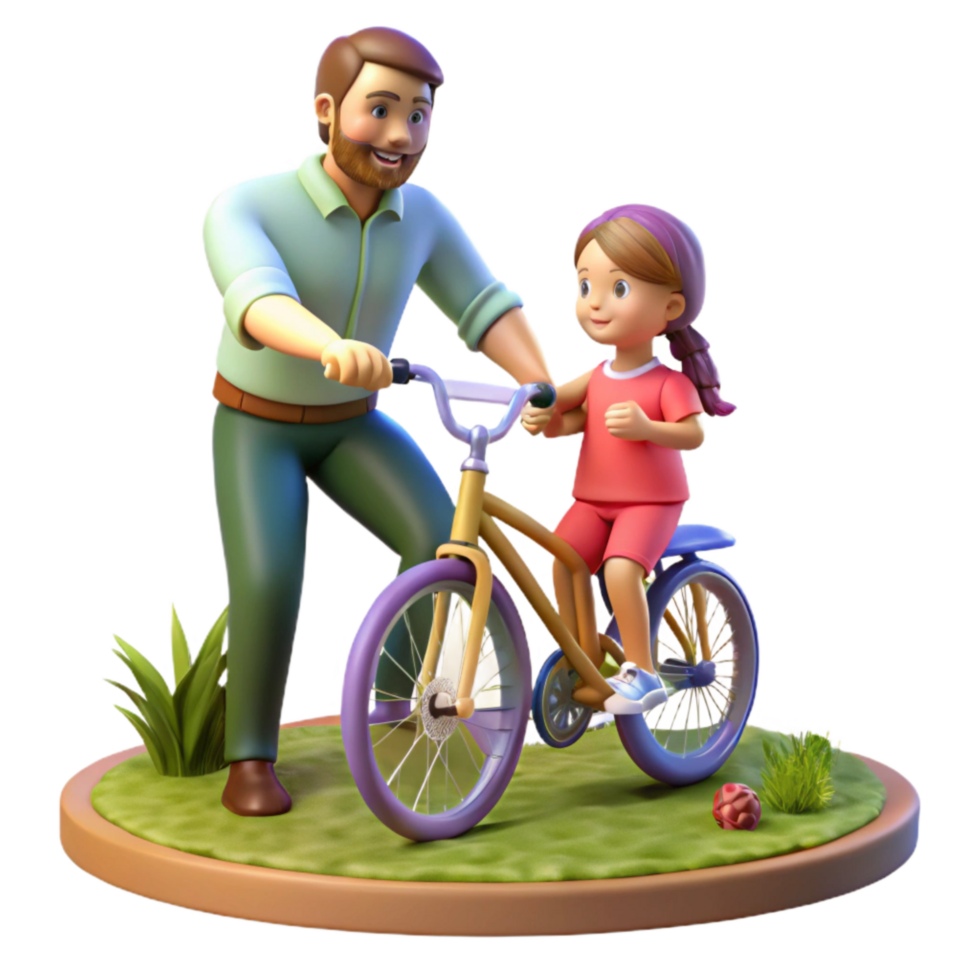 magnificent modern Father Teaching Daughter to Ride Bike Outdoor Scene Transparent premium png