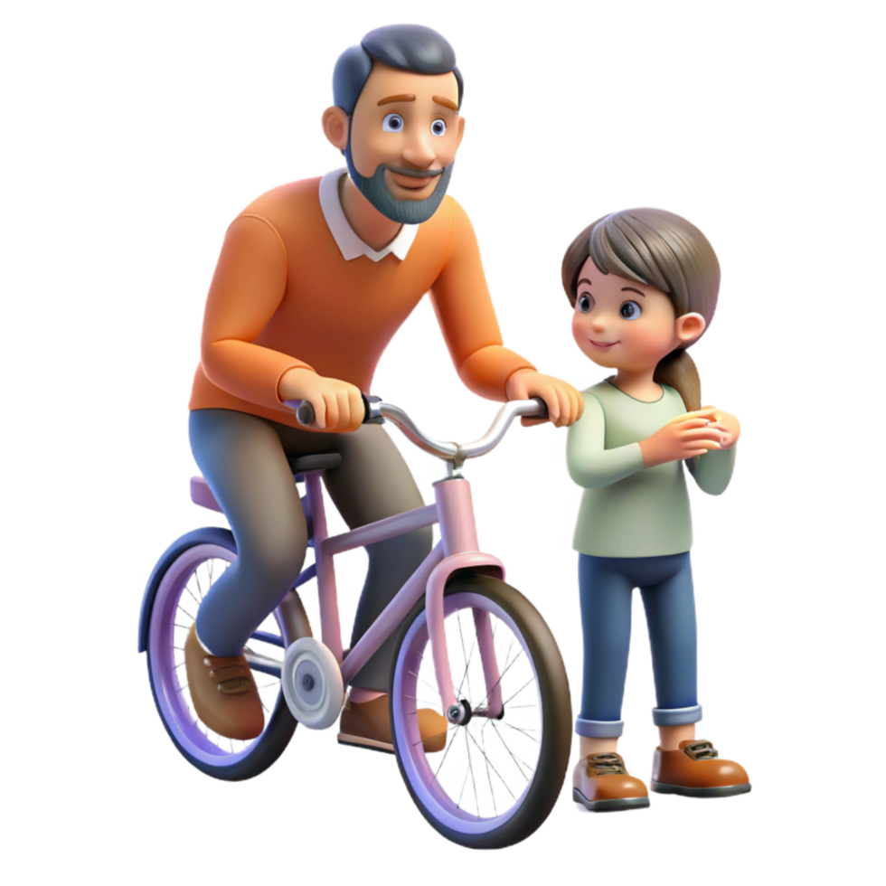 elegant abstract Father Teaching Daughter to Ride Bike Outdoor Scene Transparent 4K png