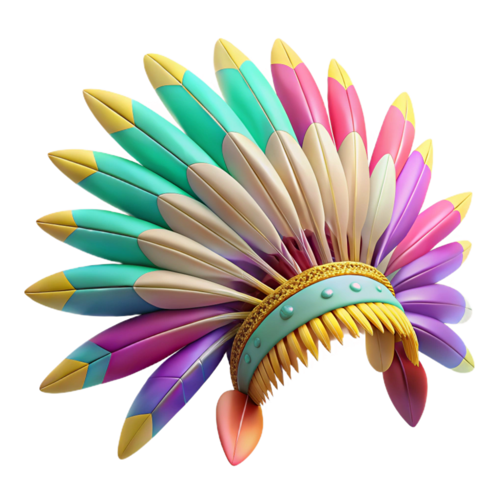 dramatic vintage Feathered Headdress Vibrant Colors Transparent Background premium png