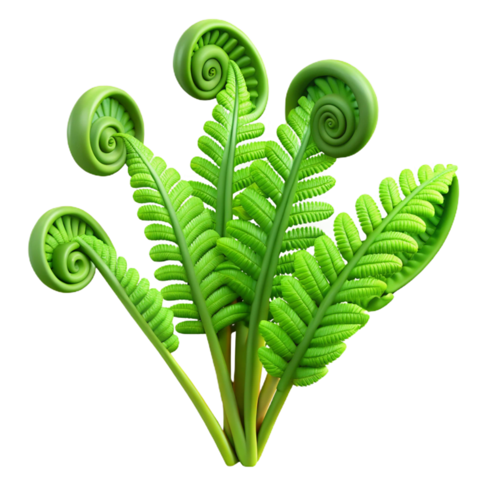 vibrant minimalist Fern Fronds Unfurling Green Growth Cutout genuine png
