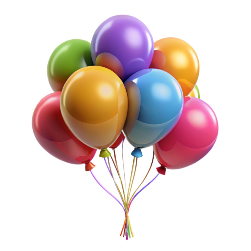 beautiful creative Festive Party Balloons Bunch Cutout with Colorful Strings detailed png