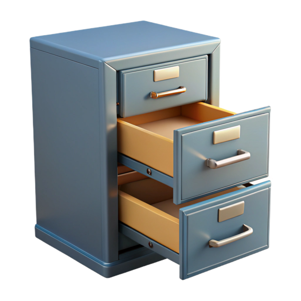 impressive rustic Filing Cabinet with Drawers Open Transparent Background 4K png