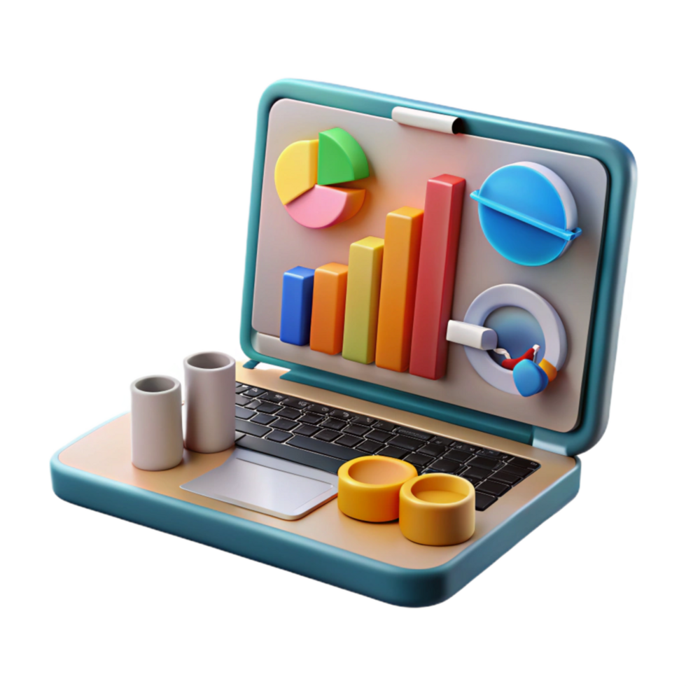 serene modern Financial Charts and Graphs on Laptop Screen Isolated genuine png