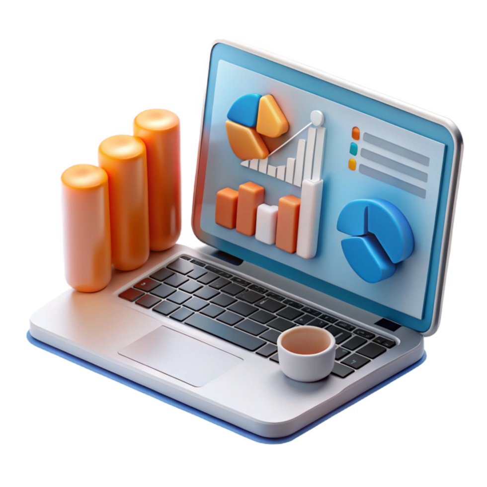 magnificent modern Financial Charts and Graphs on Laptop Screen Isolated 4K png