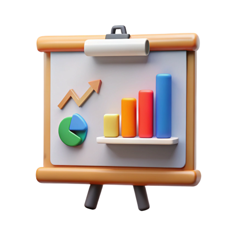 beautiful creative Financial Charts on Whiteboard Isolated authentic png