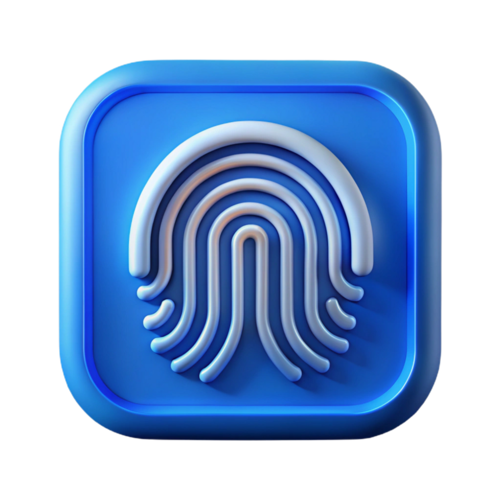 vibrant traditional Fingerprint Scanner Icon Blue Light Transparent Background 4K png