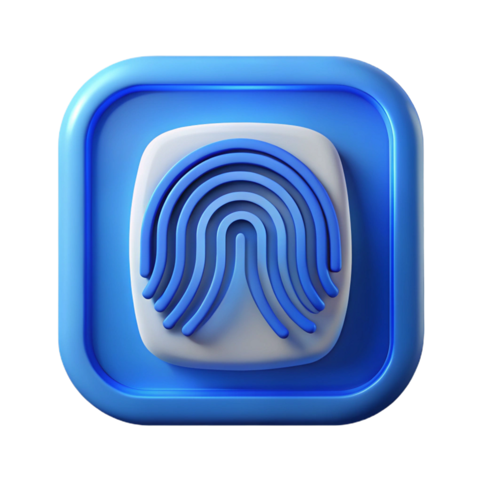 elegant artistic Fingerprint Scanner Icon Blue Light Transparent Background 4K png