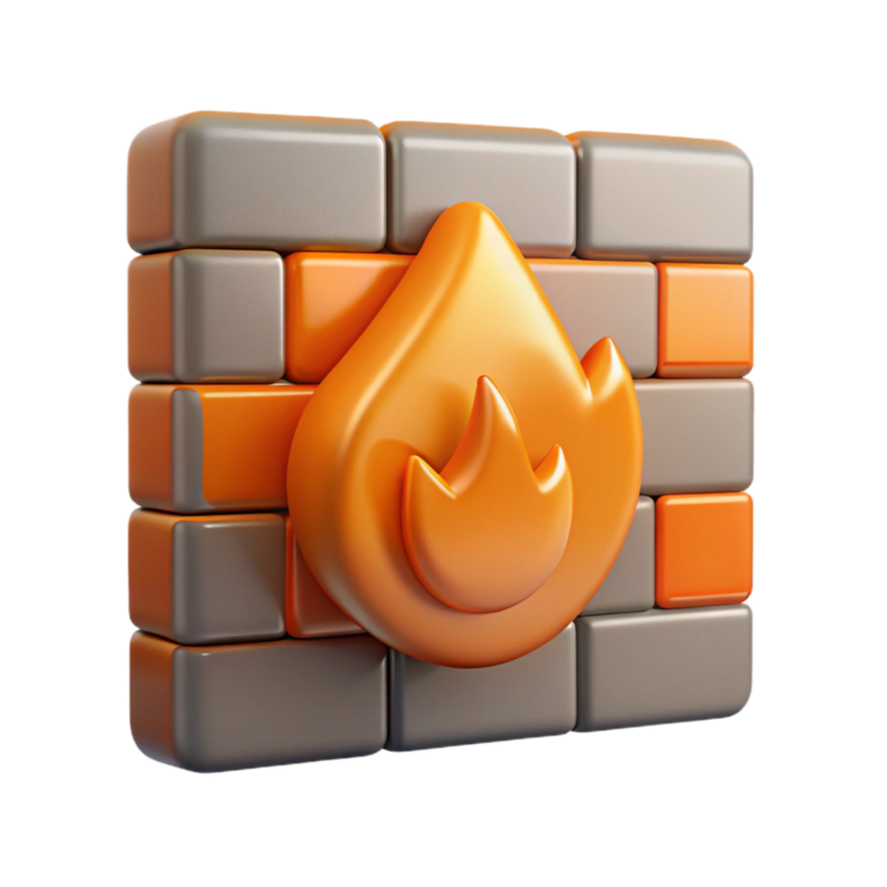 elegant creative Firewall Icon with Orange Flame Design Transparent Background 4K png